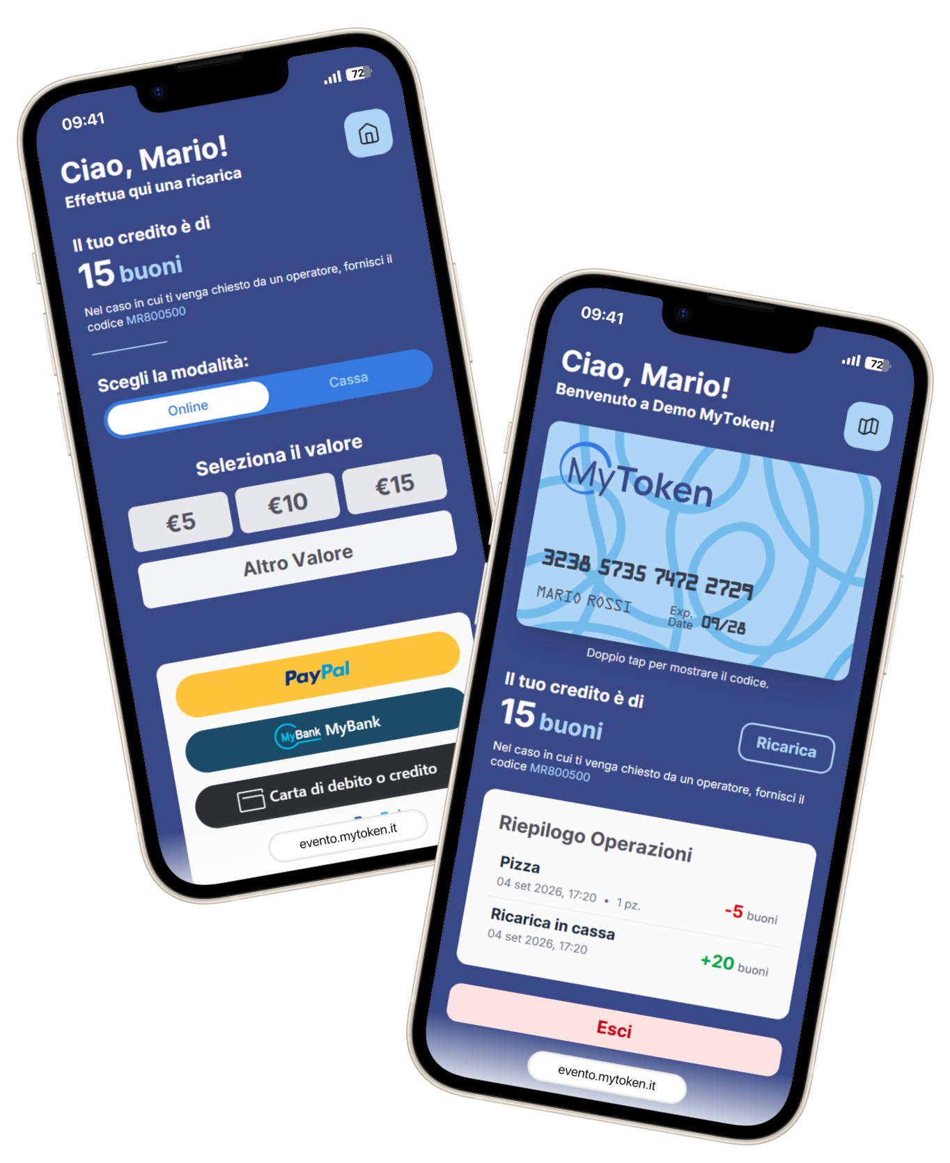 L'app per gli ospiti: saldo di 15 buoni, carta con codice, ricarica online con PayPal, MyBank o carta